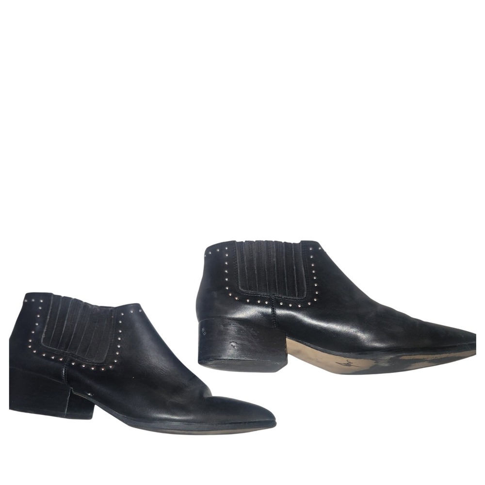 Marc Fisher Womens Black Leather Studded Pointed Toe Block Heel Ankle Boots 9M‎